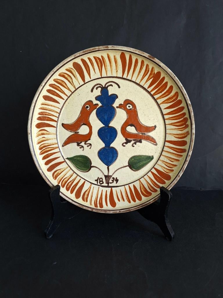 Røros Potteriet Norwegen antiek aardewerk wandbord met 1834., Ophalen of Verzenden