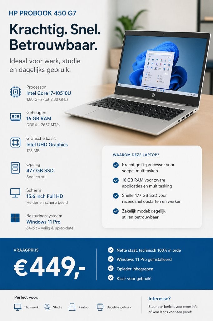 HP Probook 450 G7, Ophalen, Hp, Gebruikt, 2 tot 3 Ghz
