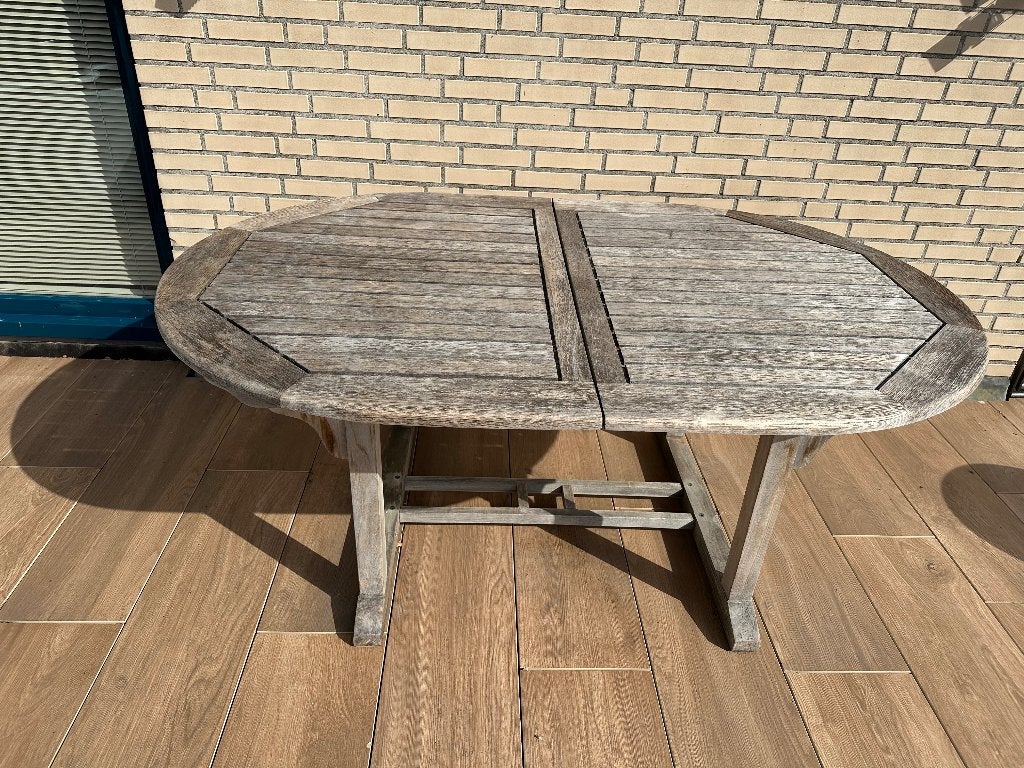 Tuintafel Teak merk Hattersley, uitschuifbaar, Tuin en Terras, Tuintafels, Ophalen, Gebruikt, Ovaal, Teakhout