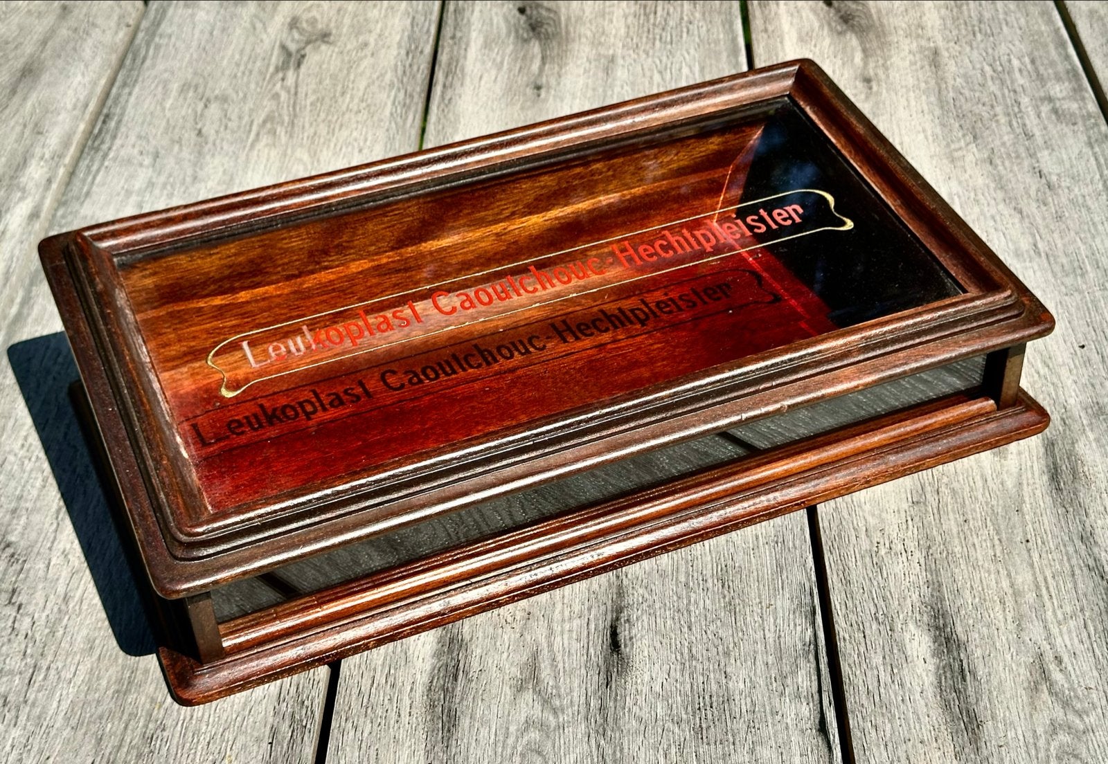 Antieke Leukoplast Hechtpleister vitrine etalagekistje, Ophalen of Verzenden