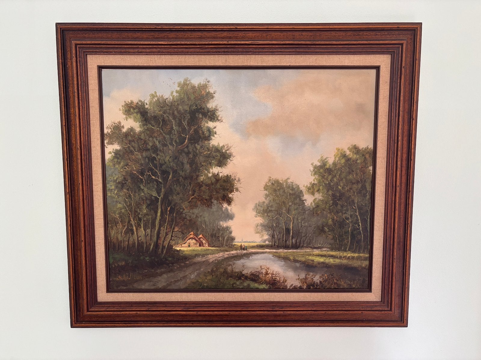 Olieverfschilderij B.H.C. Mulder Hollands landschap 6979 cm, Ophalen, Doek, Oud hollands, Landschap
