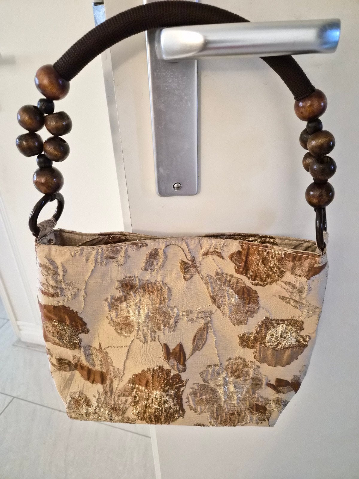Nieuwe handtas met houten kralen handvat, Ophalen of Verzenden, Nieuw, Bruin, Handtas