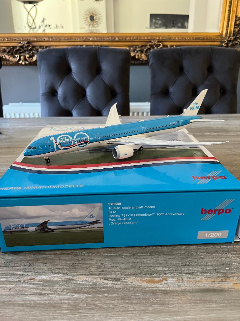 KLM 787-10 1:200 100-year anniversary livery, Overige merken, Ophalen of Verzenden, Vliegtuig, Gebruikt