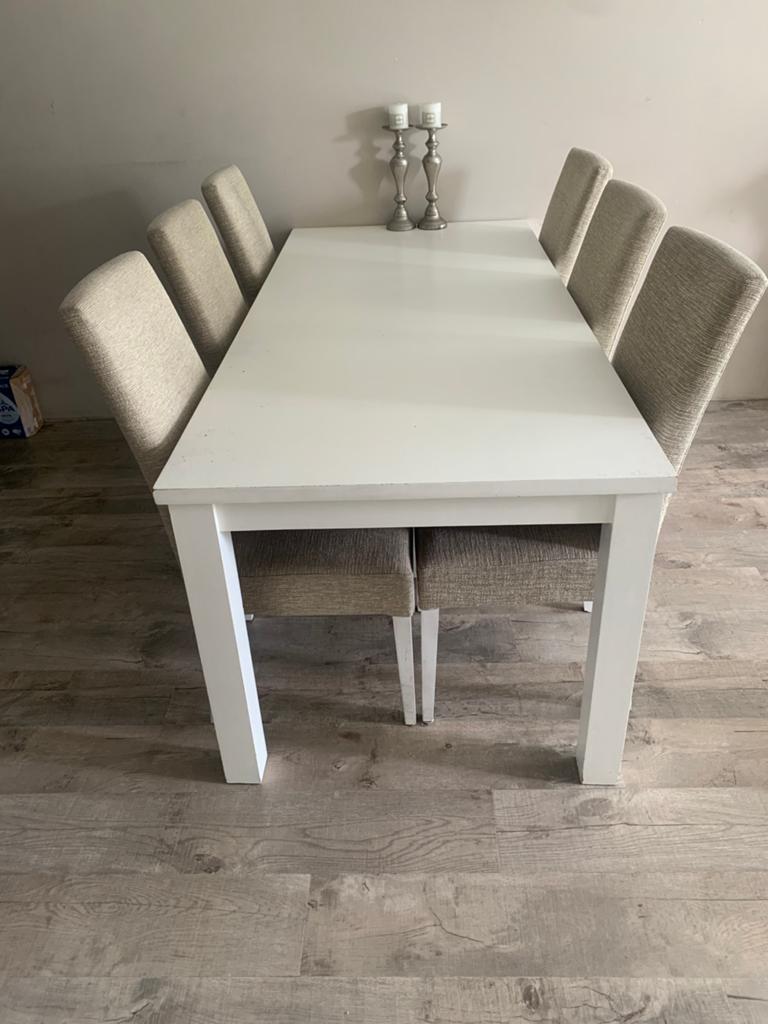 Eettafel met 6 stoelen, Huis en Inrichting, Tafels | Eettafels, Ophalen, Eikenhout, 50 tot 100 cm, Landelijk