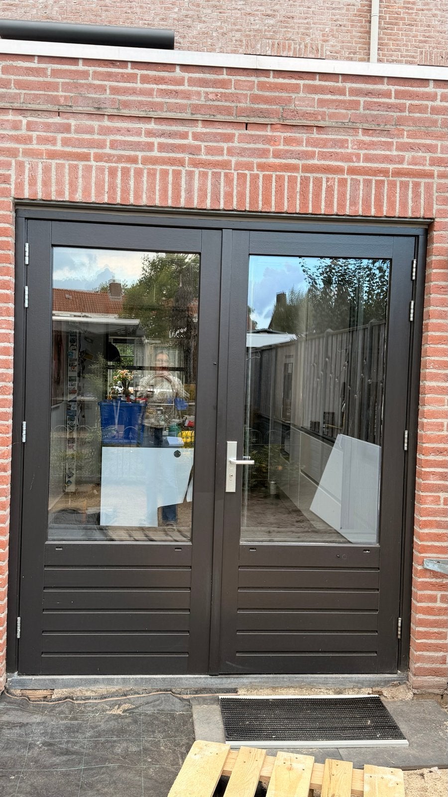 Dubbele tuindeuren met dubbel glas, Doe-het-zelf en Verbouw, Deuren en Horren, 100 tot 120 cm, Gebruikt, Ophalen of Verzenden