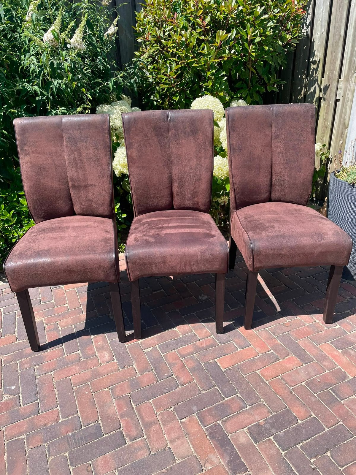 6 mooie stoelen, Ophalen, Gebruikt, Bruin, Stof