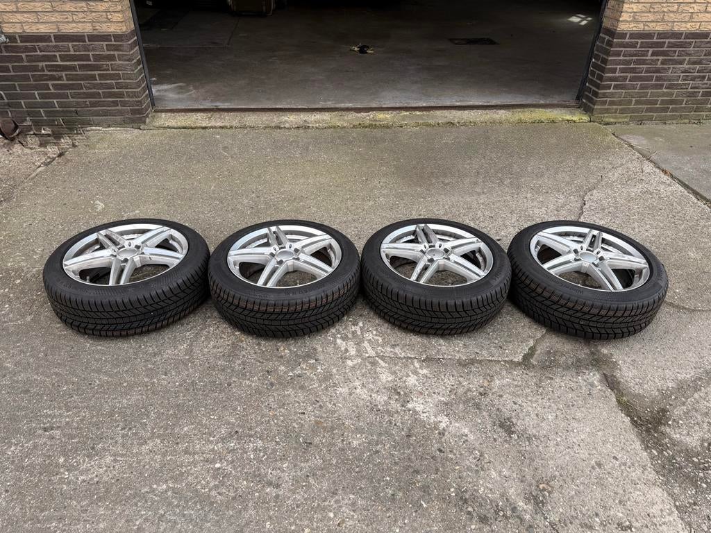 4 Continental WinterContact banden + velgen, 205/50 R17 H XL, Gebruikt, Banden en Velgen, 17 inch, Personenwagen
