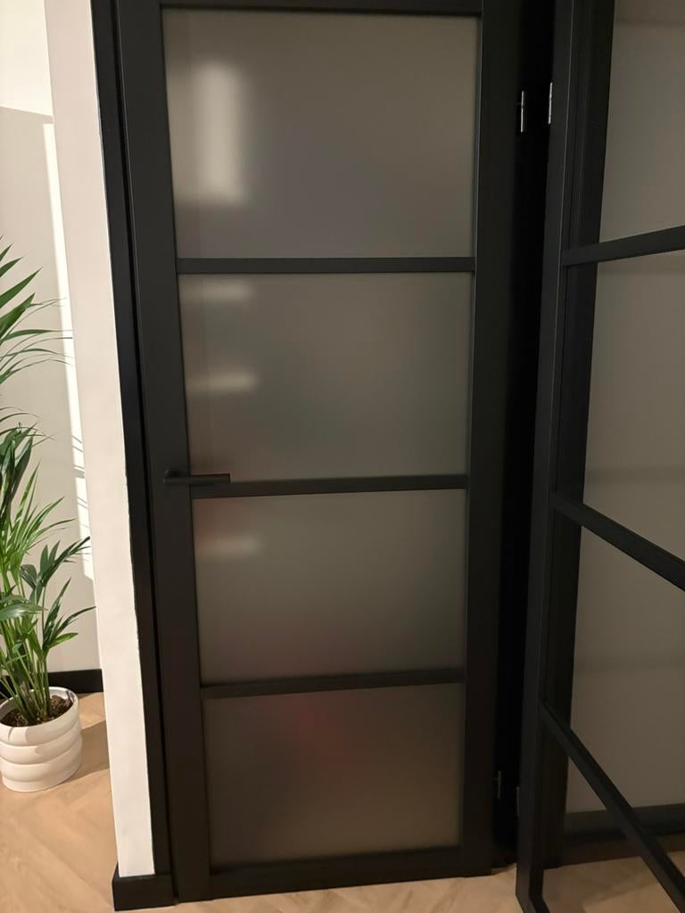 Opdek deur diep zwart satijnglas, Huis en Inrichting, Ophalen, Zo goed als nieuw