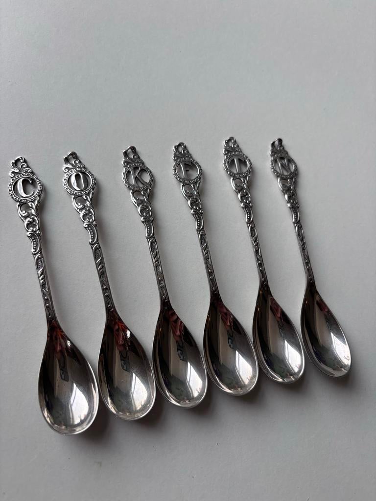 Set van 6 Zilveren letterlepels, Antiek en Kunst, Antiek | Goud en Zilver, Ophalen of Verzenden