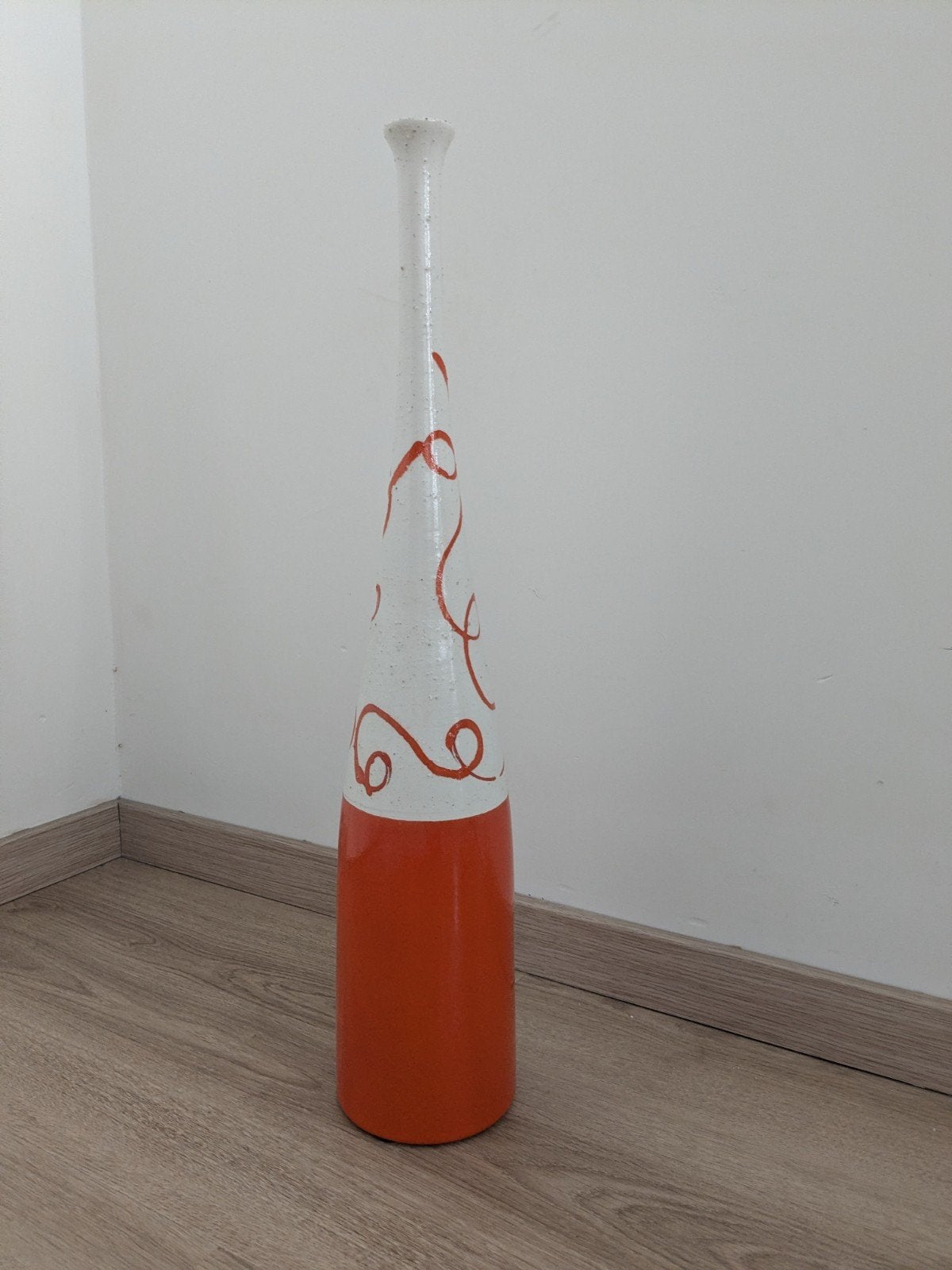 Hoge decoratieve vaas, wit en oranje, 60 cm, Ophalen