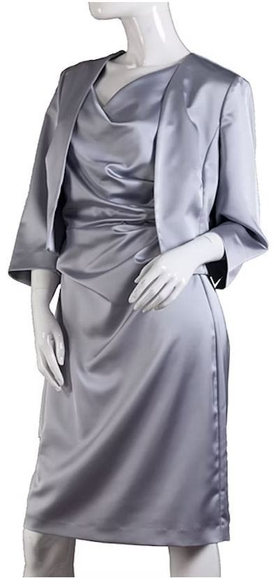 Vera Mont feestelijke zilveren jurk met bolero, Maat 38/40 (M), Ophalen of Verzenden, Zo goed als nieuw, Knielengte