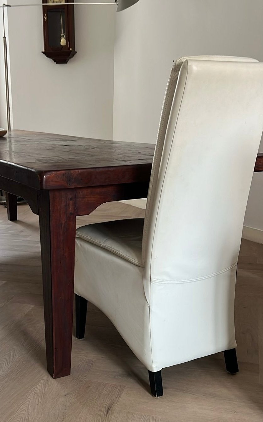 4 crème kleur leren eetkamerstoelen, Huis en Inrichting, Stoelen, Ophalen, Gebruikt, Overige kleuren, Leer