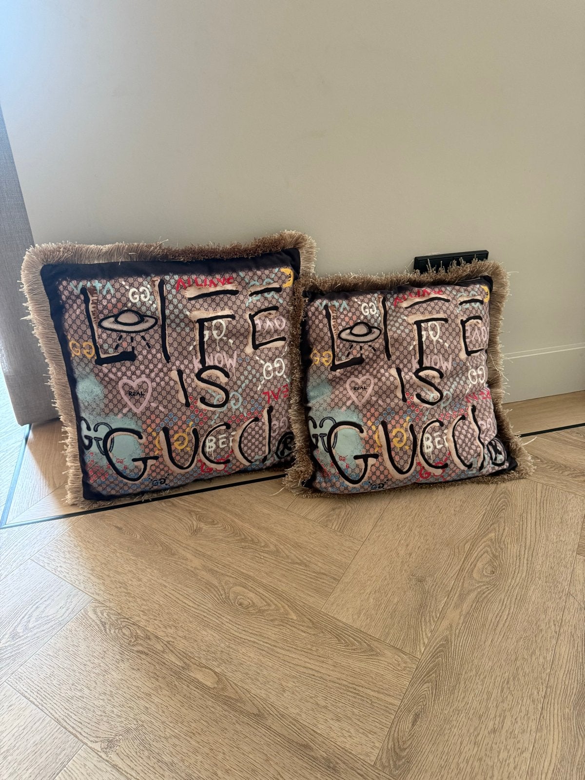 Set van 2 Gucci-stijl sierkussens maat 45x45, Meerkleurig, Met print, Vierkant, Ophalen of Verzenden