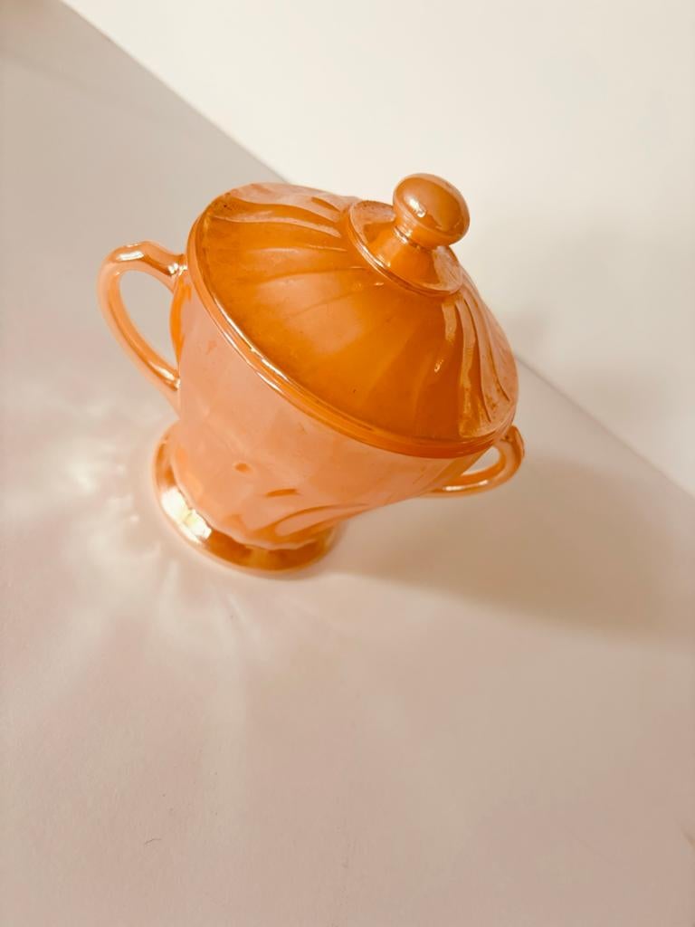 Vintage Anchor Hocking Peach Lusterware Suikerpot, Antiek en Kunst, Antiek | Servies los, Ophalen of Verzenden