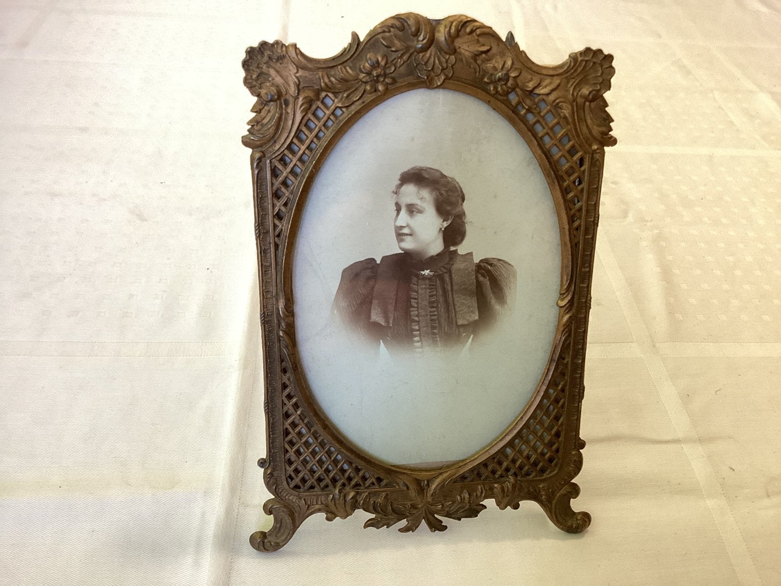 Bronzen Fotolijst.Art Nouvea/Belle Époque met Foto.1890-1910, Ophalen of Verzenden