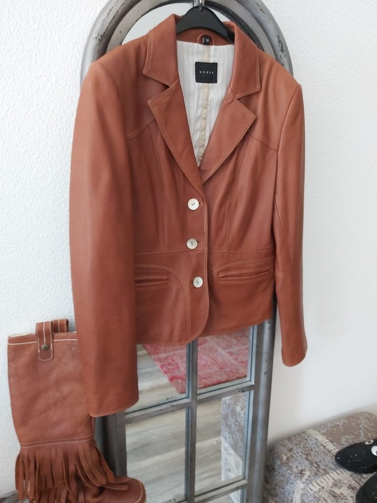 Bruin zacht lams leren jas blazer colbert DONNA maat 38 40, Verzenden, Nieuw, Maat 38/40 (M), Bruin