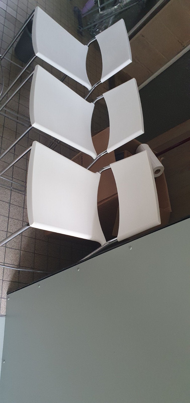 Set van 3 witte barkrukken met metalen onderstel, Ophalen, Gebruikt, Met voetsteun, 90 cm of meer