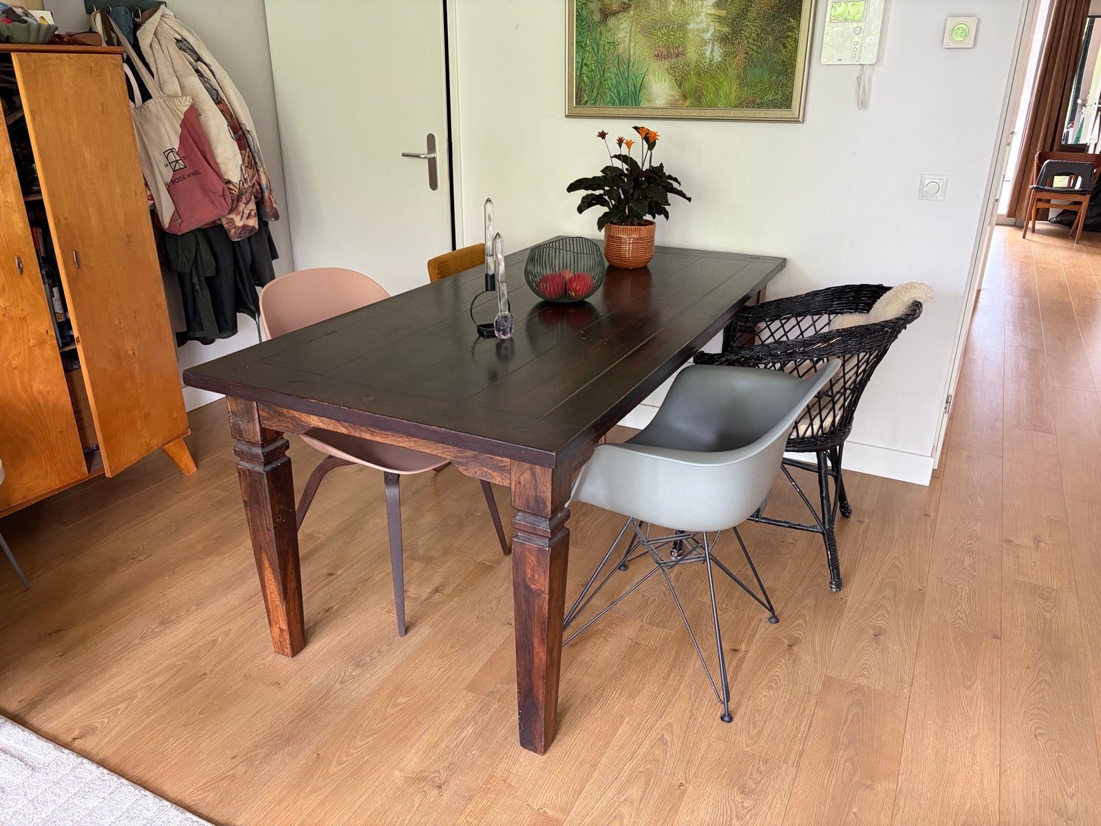 Robuuste koloniale houten eettafel - 185x90x78 cm, Huis en Inrichting, Ophalen, Gebruikt, Koloniaal, 50 tot 100 cm