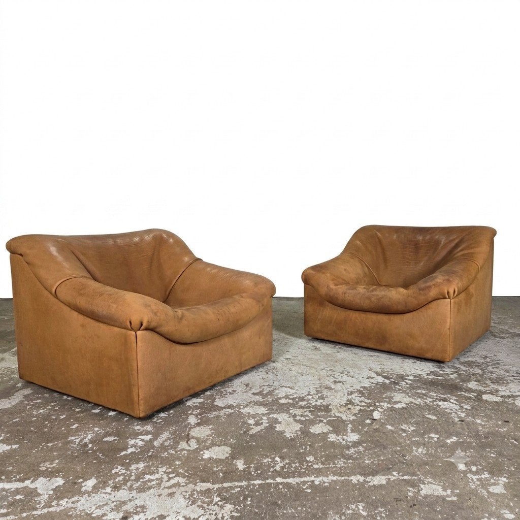 De Sede DS-46 vintage jaren 70 design lederen lounge zetel, Ophalen, Gebruikt, De Sede, 75 tot 100 cm