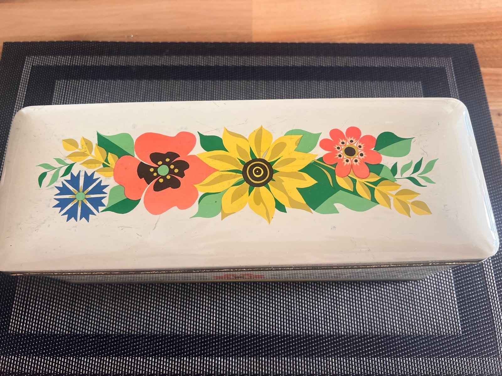 Vintage blikken doos met bloemmotief, Ophalen of Verzenden