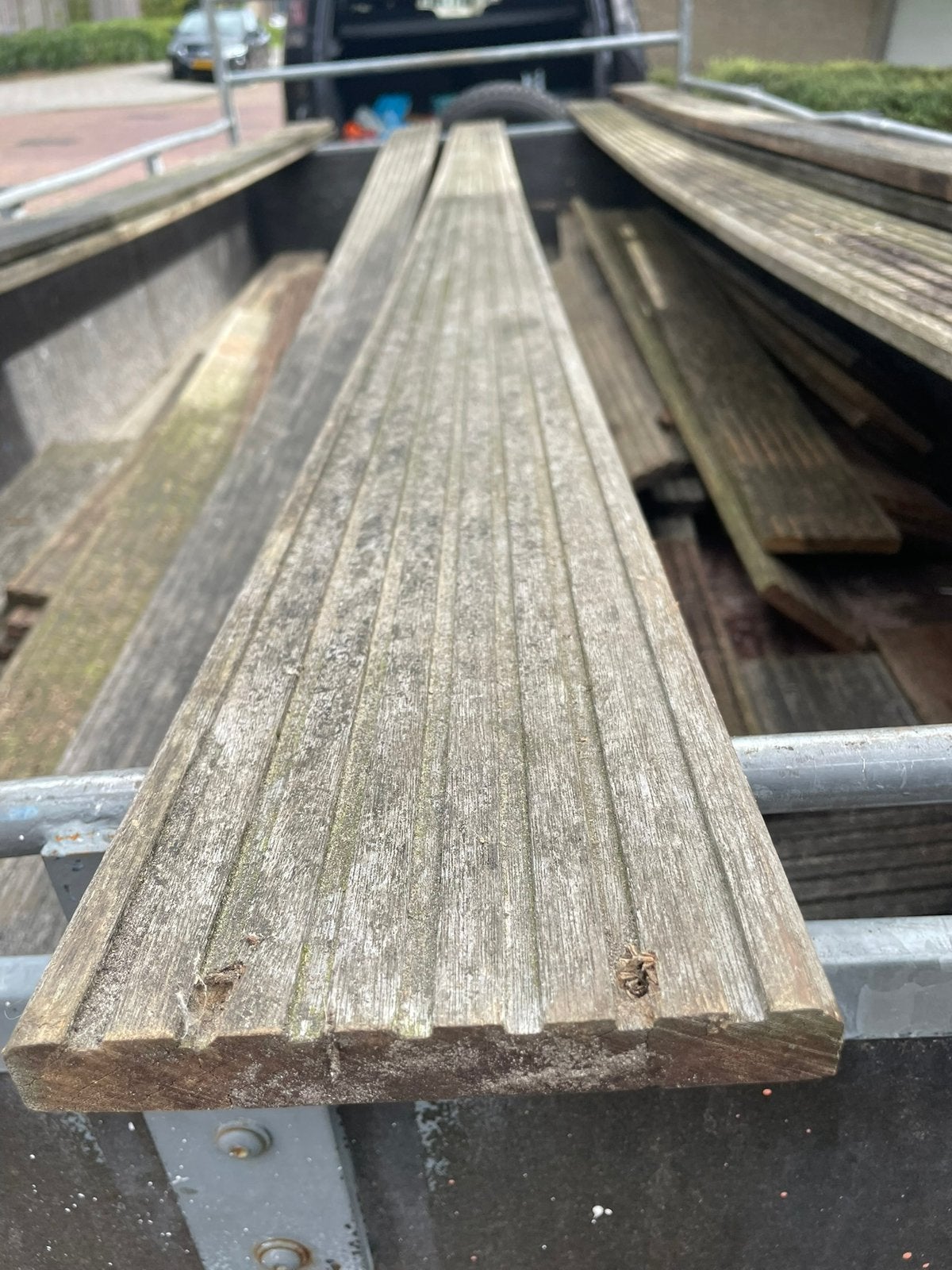 Hardhouten vlonderplanken zgan 21 mm dikte, 18,5 m2, Ophalen, Zo goed als nieuw, Hout