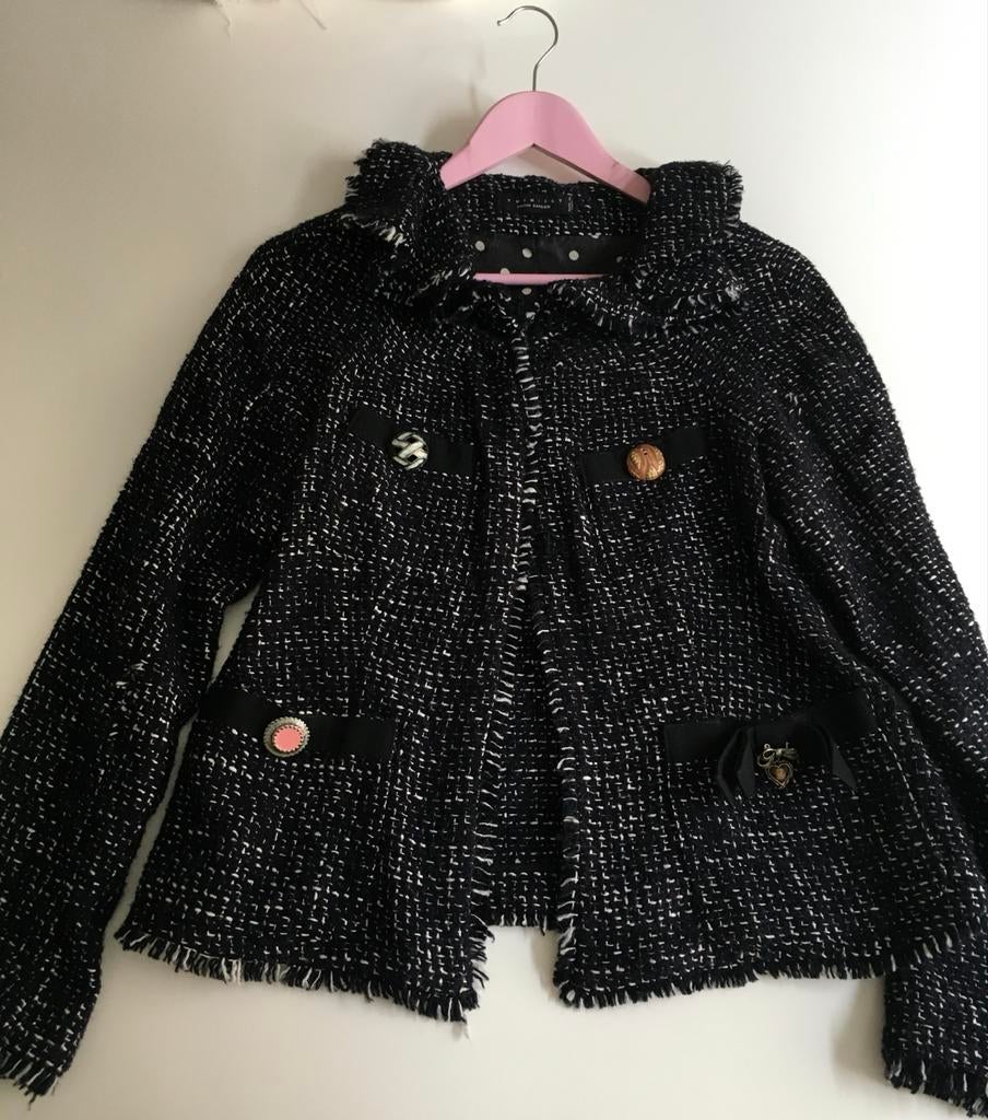 Twin-Set Simona Barbieri Zwart/Wit Bouclé Jasje, Kleding | Dames, Ophalen of Verzenden, Zo goed als nieuw, Maat 38/40 (M), Zwart