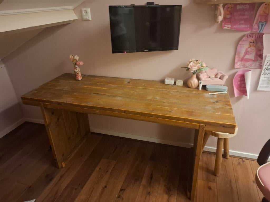 Stevig Stijgerhouten Bureau - Robuust en Sfeervol, Huis en Inrichting, Bureaus, Overige typen, Gebruikt, Hout, Bruin
