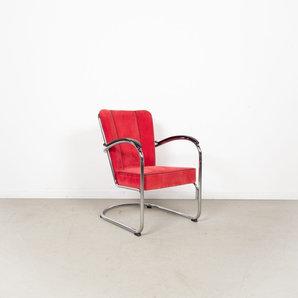 Gispen 412S Fauteuil Rood Ribstof, Niet ingevuld, Zo goed als nieuw, Niet ingevuld, Niet ingevuld