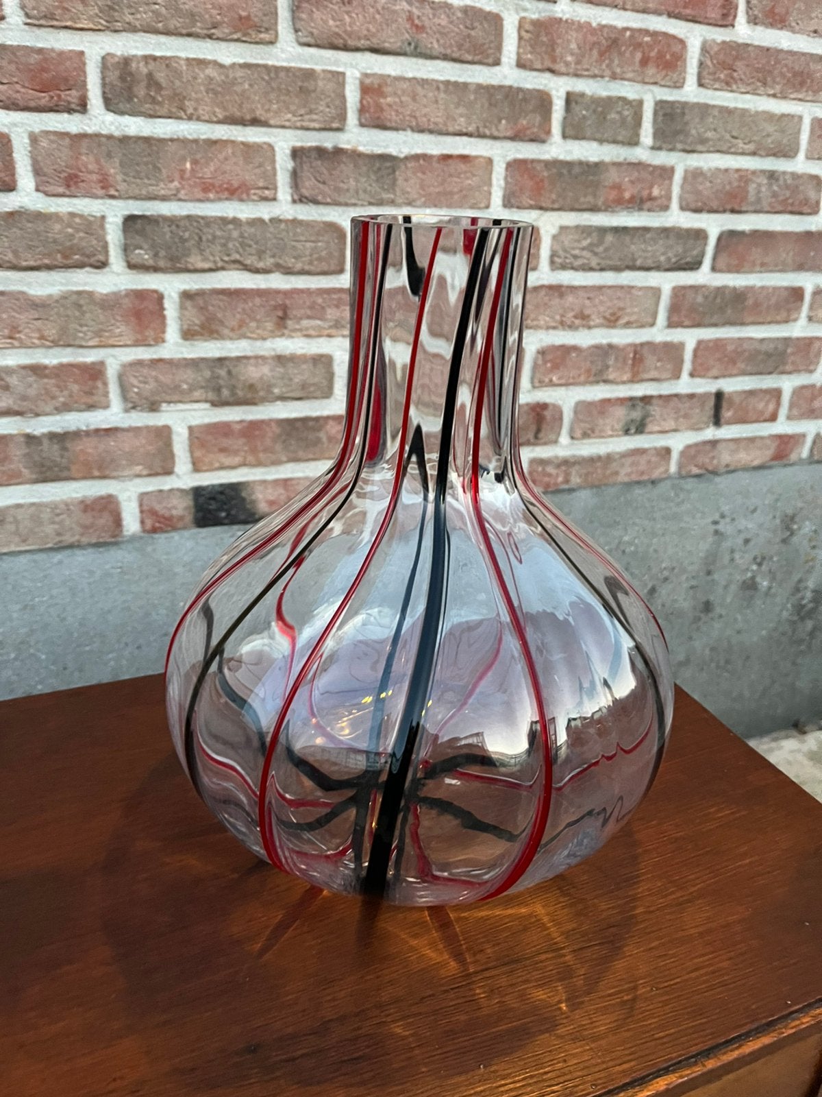 Vintage murano glazen pumpkin vaas, Gebruikt, Transparant, 35 cm, Ophalen of Verzenden