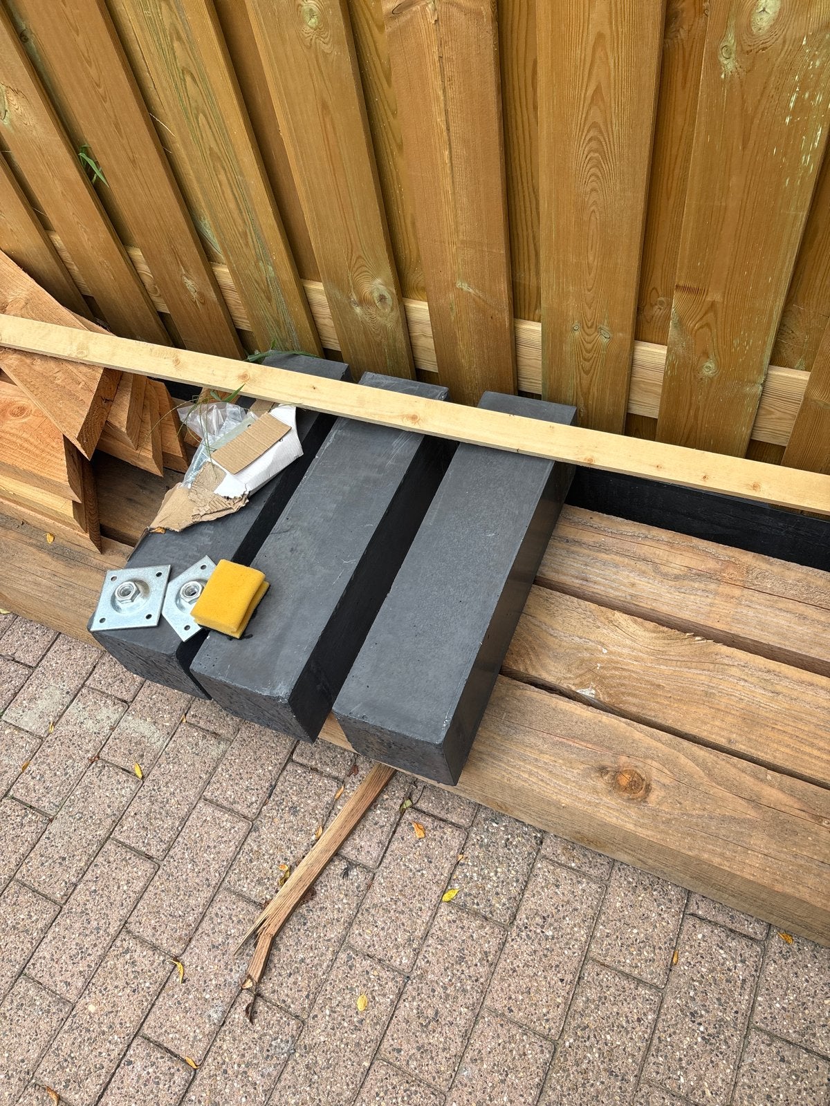 Douwglas 3 x 225 x15x15 met poeren en stelplaten, Doe-het-zelf en Verbouw, Hout en Planken, Ophalen, Gebruikt, Balk, Overige houtsoorten