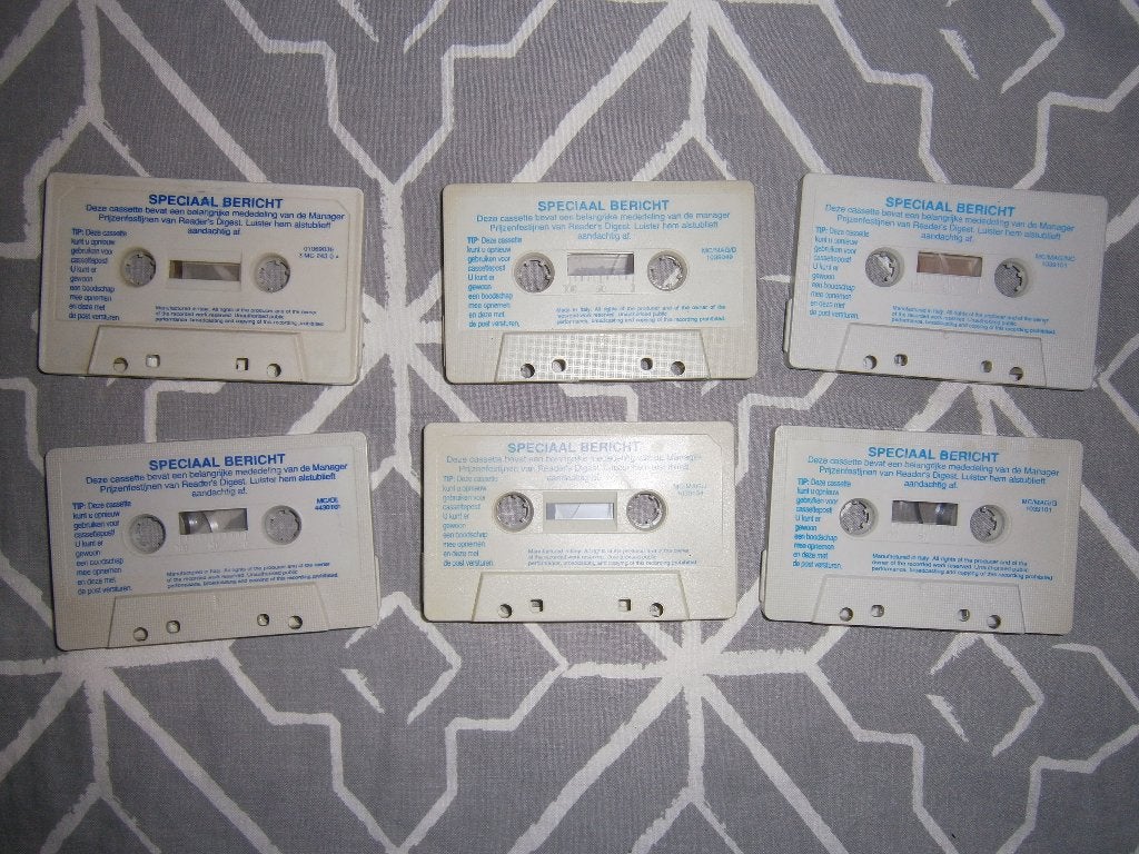 set van 6 Promo cassettes. Speciaal Bericht. Reader's Digest, Cd's en Dvd's, Ophalen, Gebruikt, 2 t/m 25 bandjes, Voorbespeeld
