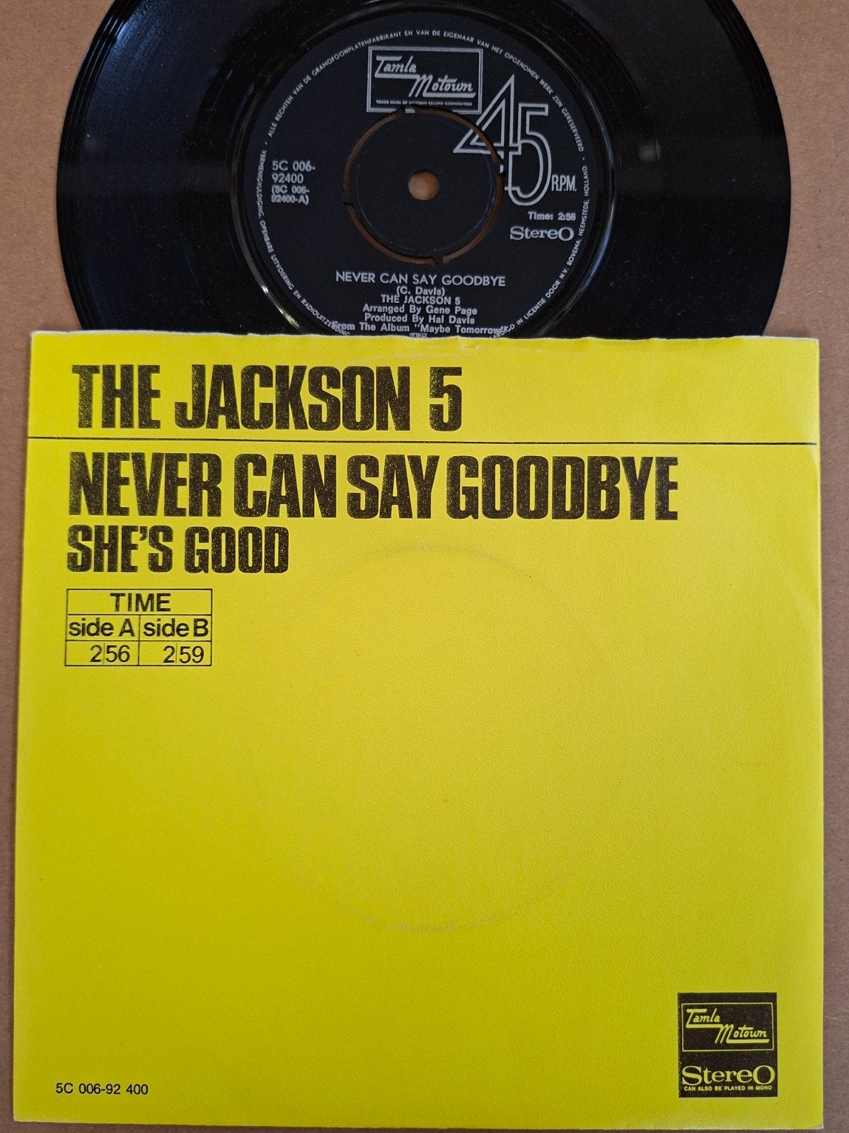Single The Jackson 5 - never can say goodbye 1971 NL, Cd's en Dvd's, Vinyl Singles, Ophalen of Verzenden, Zo goed als nieuw, Pop