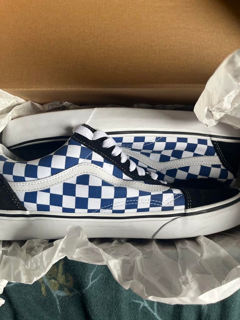 Vans Old Skool Checkerboard Blauw/Wit Sneakers maat 43, Ophalen, Zo goed als nieuw, Blauw, Sneakers of Gympen
