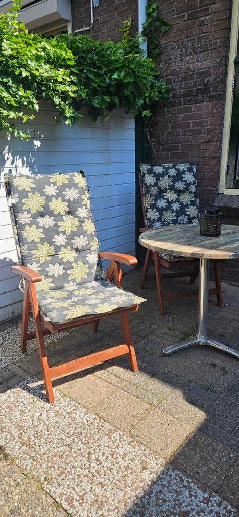 2 Luxe Jutlandia Hardhouten Standenstoelen (FSC) + Kussens, Tuin en Terras, Tuinstoelen, Gebruikt, Hout, Inklapbaar, Verstelbaar