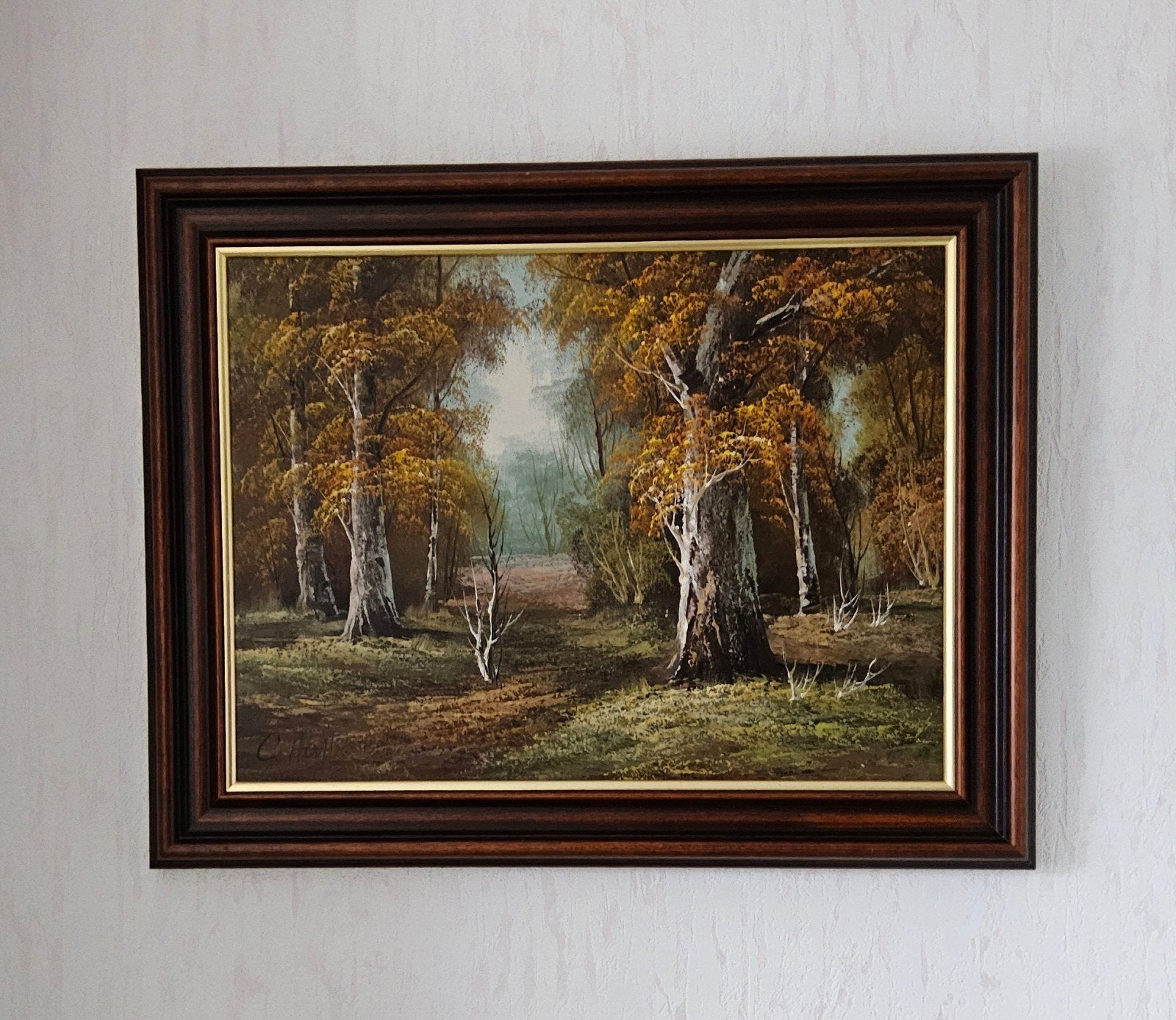 Prachtig Schilderij Herfstbos - Olieverf - Gesigneerd, Antiek en Kunst, Ophalen, Doek, Landschap, Olieverf