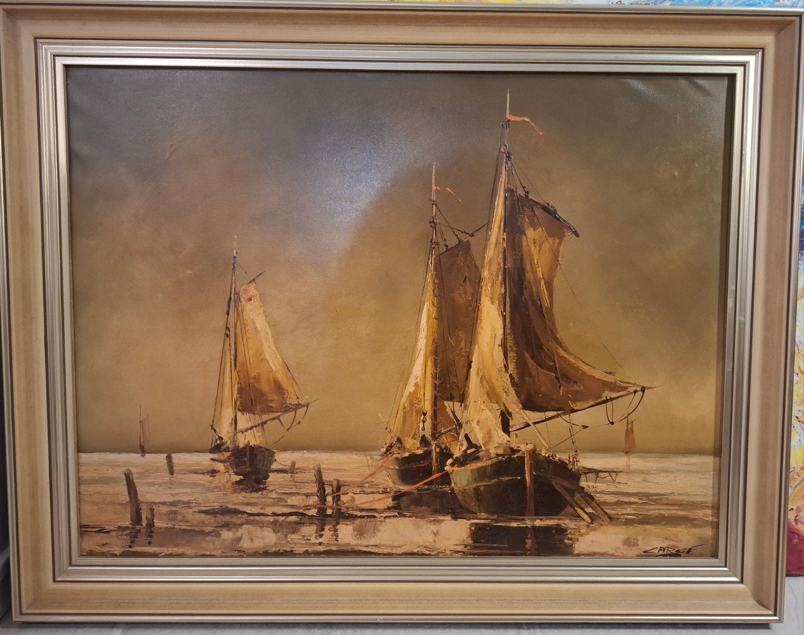 Maritiem olieverf schilderij van Cargé, Antiek en Kunst, Ophalen, Maritiem / water, Doek, Olieverf