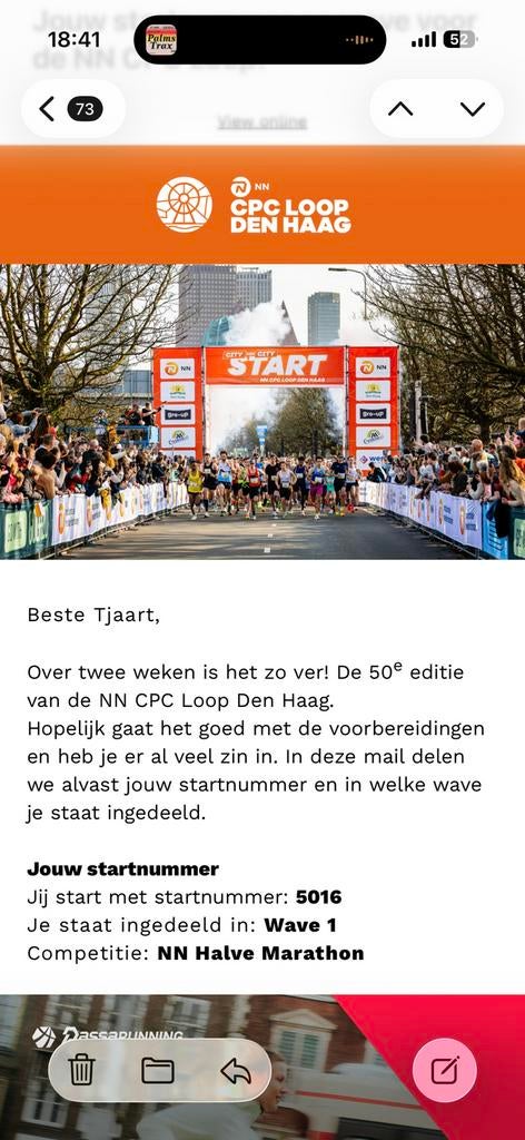 Startnummer CPC halve marathon | startwave 1 | locker, Tickets en Kaartjes, Eén persoon