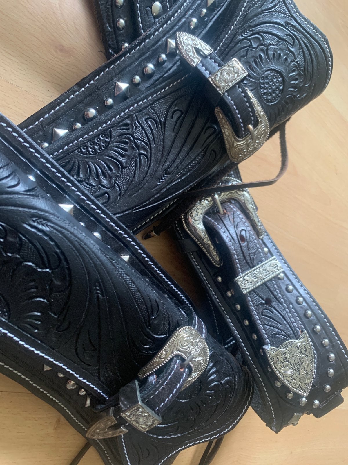 Luxe bewerkt dubbel lederen western holster, Ophalen of Verzenden, Gebruikt