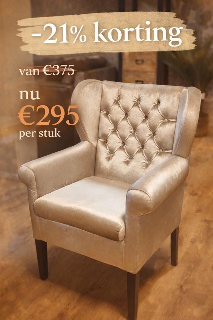 Nu 21% korting tm zaterdag van €375 nu €295!!, Nieuw, Ophalen of Verzenden, Landelijke stoelen, Stof
