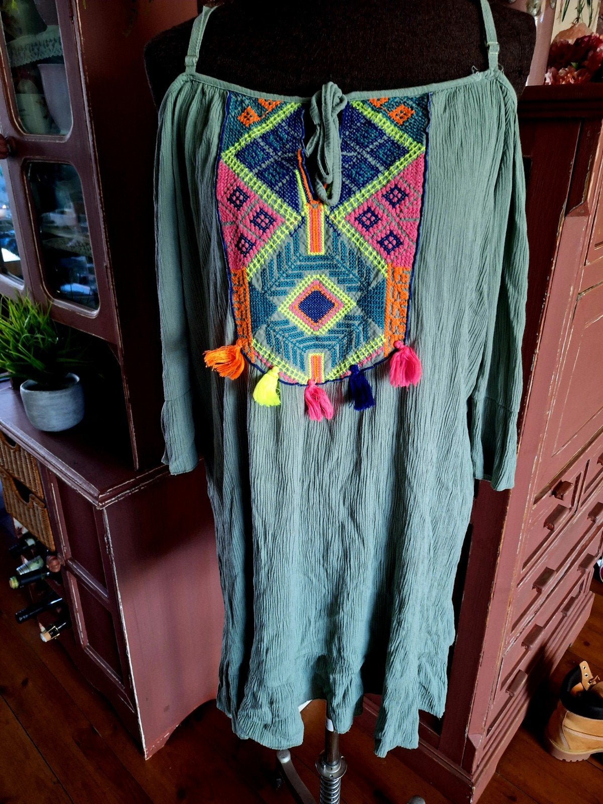 Tuniek maat l xl xxl groen ibiza boho style, Ophalen of Verzenden, Zo goed als nieuw, Maat 46/48 (XL) of groter, Groen