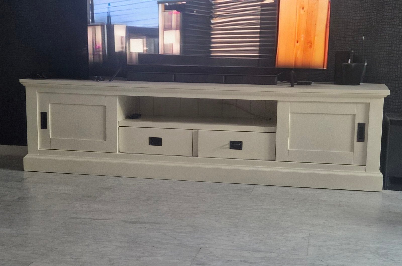 Landelijk tv meubel crème (woonstore), Ophalen of Verzenden, 200 cm of meer, Minder dan 100 cm, Grenenhout