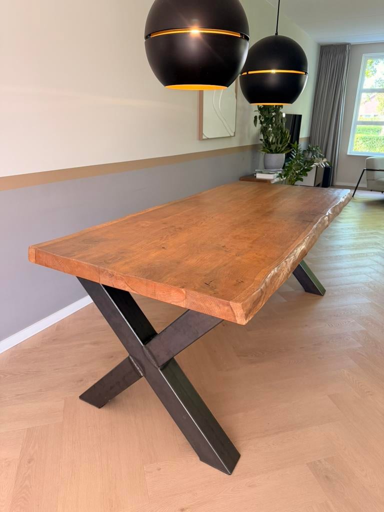 Echte massief eikenhouten eettafel | 90x205cm | stalen poten, Huis en Inrichting, Tafels | Eettafels, Ophalen, Eikenhout, 200 cm of meer
