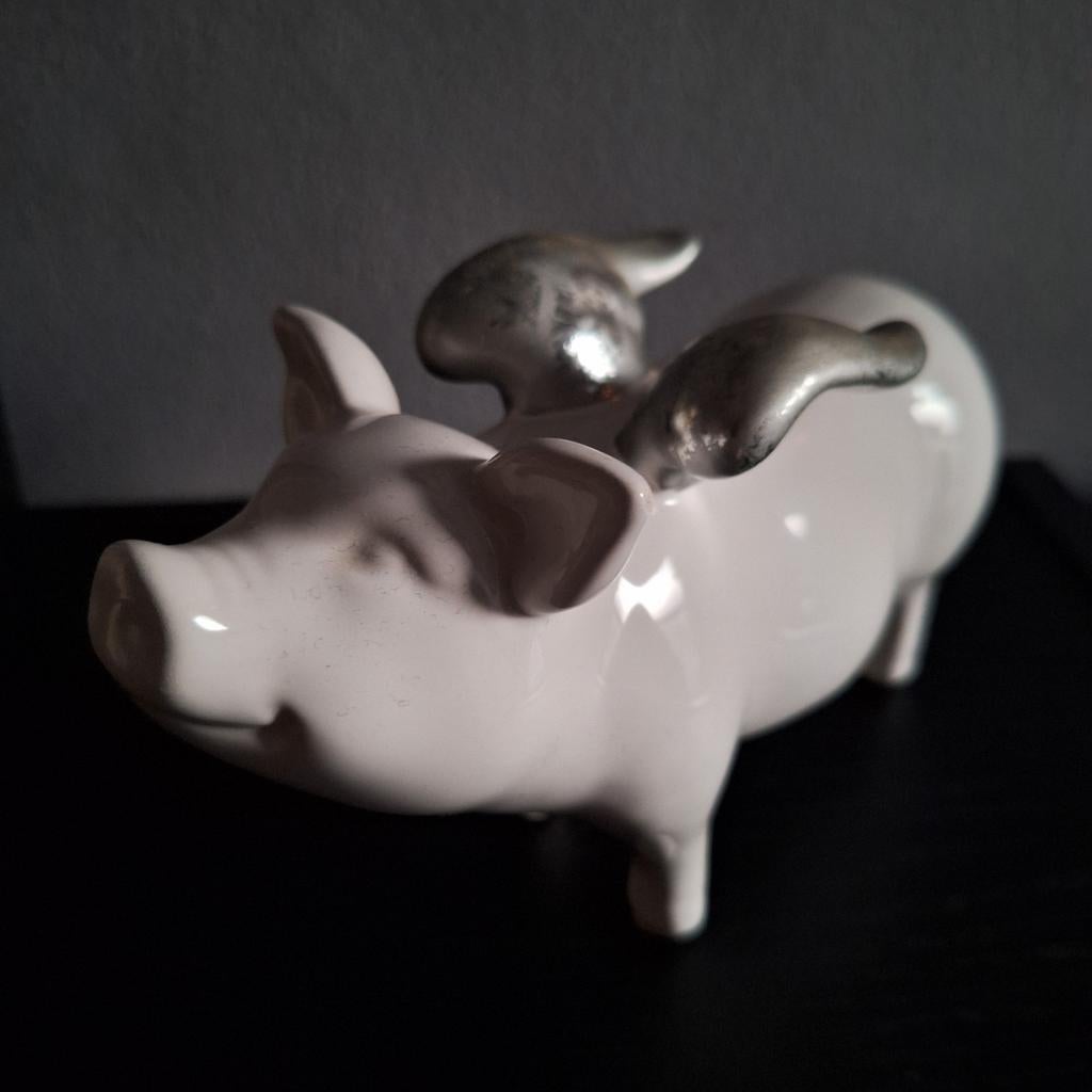 Keramisch spaarvarken met vleugels - Uniek design, Ophalen of Verzenden, Zo goed als nieuw, Steen, Aardewerk of Keramiek, Dier