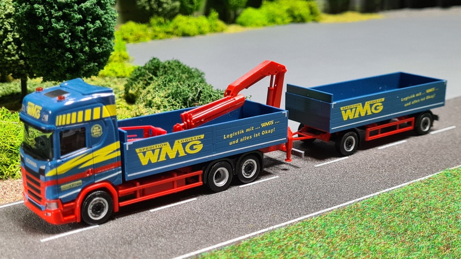 167 Herpa 1:87 WMG Scania S open combi met kraan, Ophalen of Verzenden, Nieuw, Bus of Vrachtwagen, Herpa