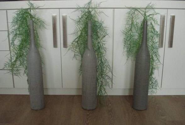 Set 3 handgemaakte 60 cm stoere hoge fles vazen industrieel, Ophalen, Nieuw, Overige kleuren, Overige materialen