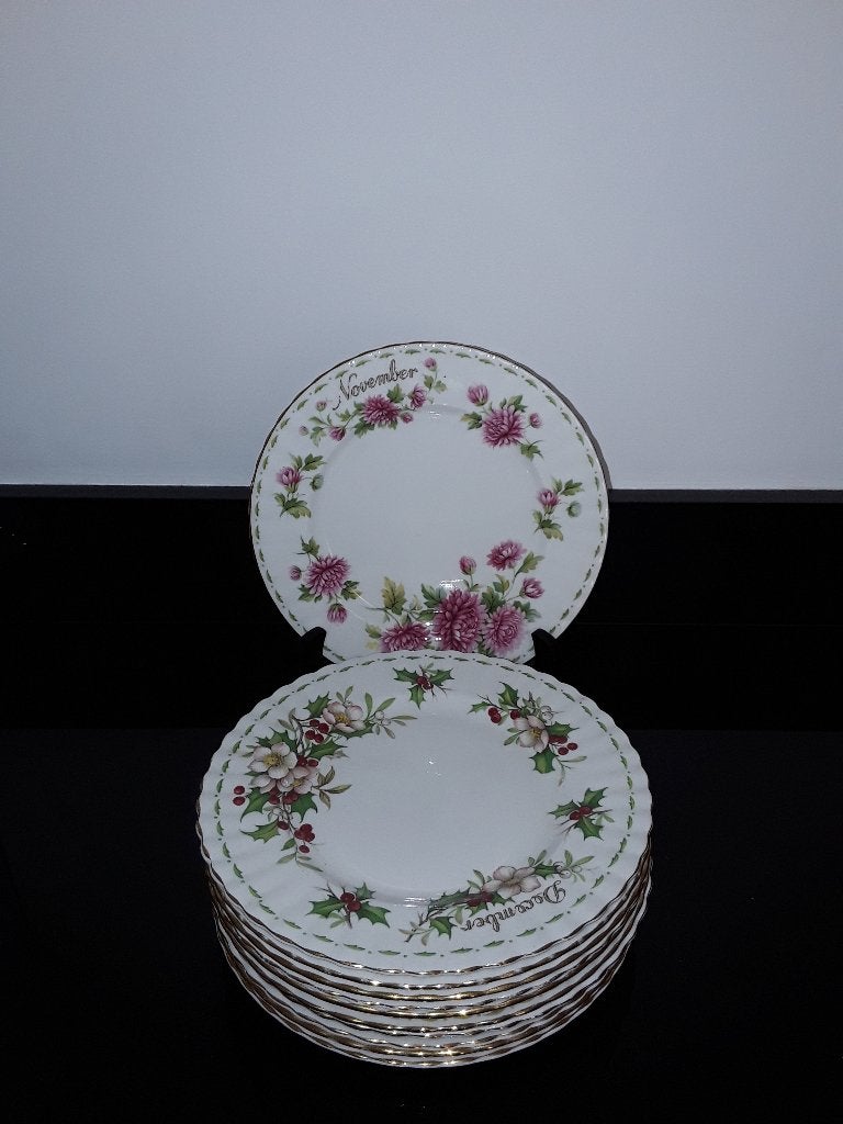 11 Royal albert Flower of the month ontbijtborden, Verzenden, Zo goed als nieuw, Bord(en), Overige stijlen