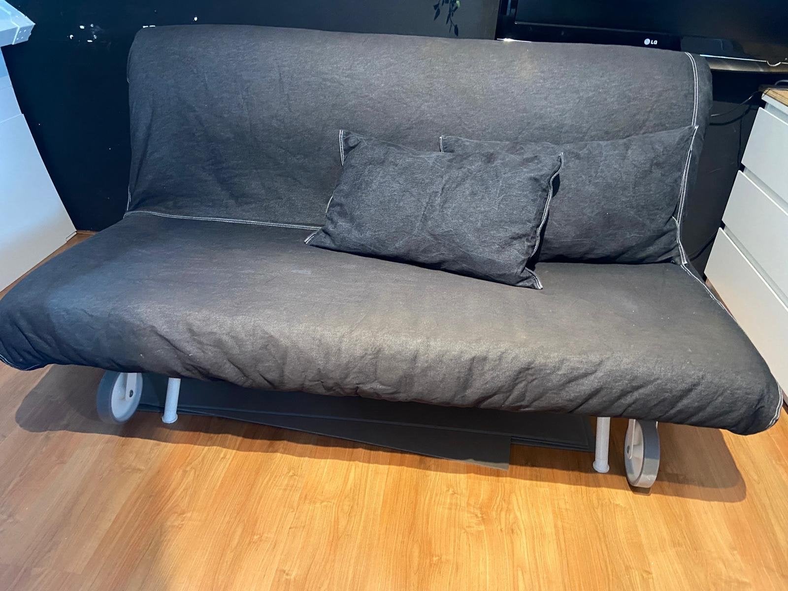 IKEA Slaapbank - Stoer Zwart Spijkerstof met Kussens, Huis en Inrichting, Ophalen, Gebruikt, Tweepersoons, 160 cm