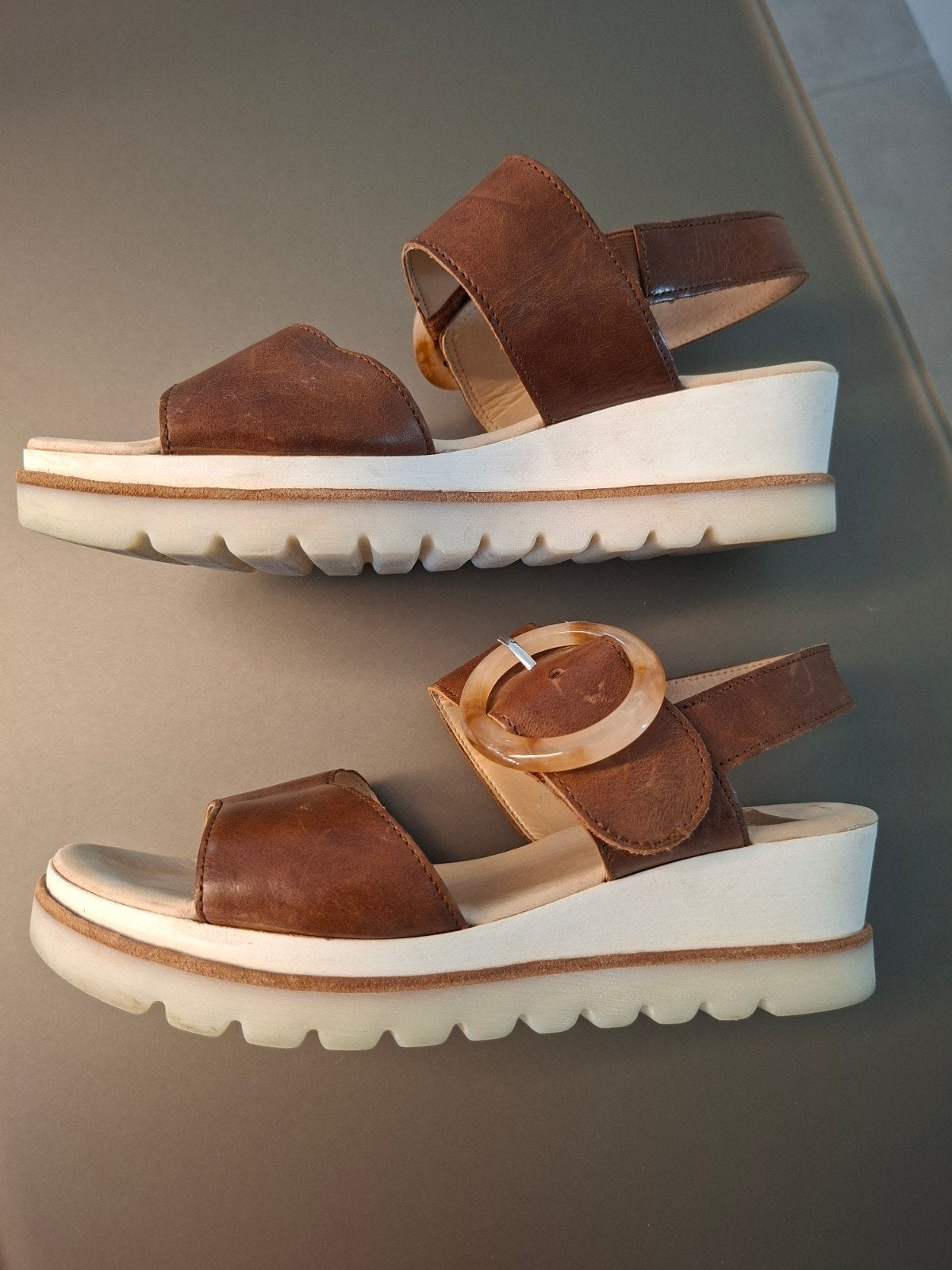 Gabor cognac leren sandalen met zacht voetbed - Cognac - Ma, Bruin, Gabor, Zo goed als nieuw, Sandalen of Muiltjes