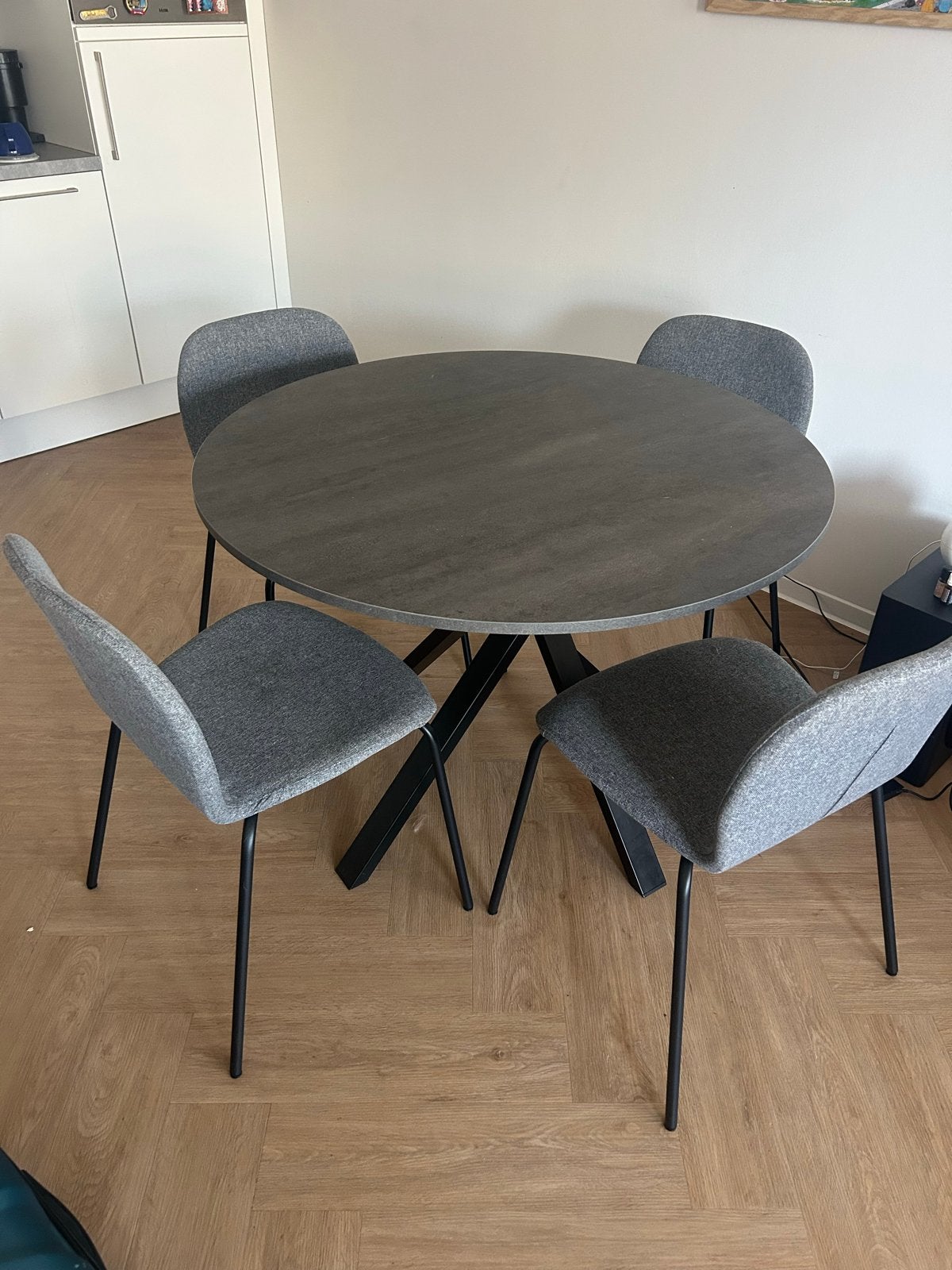 Moderne ronde eettafel met 4 stoelen, Ophalen, 100 tot 150 cm, Rond, Zo goed als nieuw