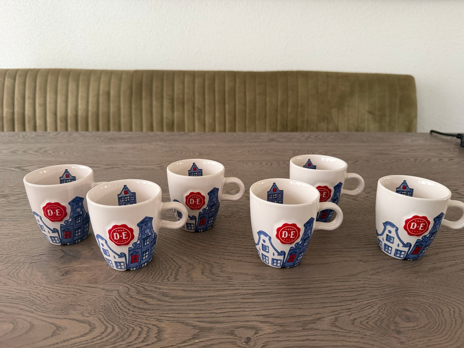 6 Douwe Egberts DE Mokken Grachtenpandjes, Keramiek, Ophalen of Verzenden, Zo goed als nieuw, Overige stijlen